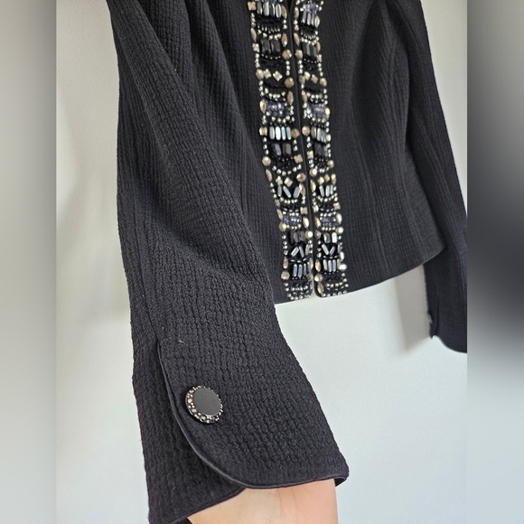 Rickie Freeman Teri Jon Black 100% Wool Jacket Womens Stones Beaded Formal Sz 6 - Picture 6 of 16